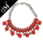 Red indah kalung pengerjaan manik-manik buatan tangan untuk wanita (JNL0136)