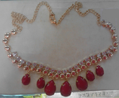 CUSTOM Red berlian imitasi handmade kalung dengan rantai emas dan lobster klip