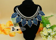 Daun bentuk Biru Kristal Beads Collar Beaded Necklace Dengan Rhinestones