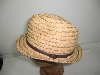 Pantai rafia Braid Topi Dengan Sabuk Kulit, Summer Wanita Topi Jerami dengan Zigzag Stitching