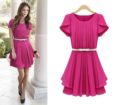 Dewasa Womens Kasual Busana tanpa lengan Musim Panas Dresses Sederhana Dengan Belt