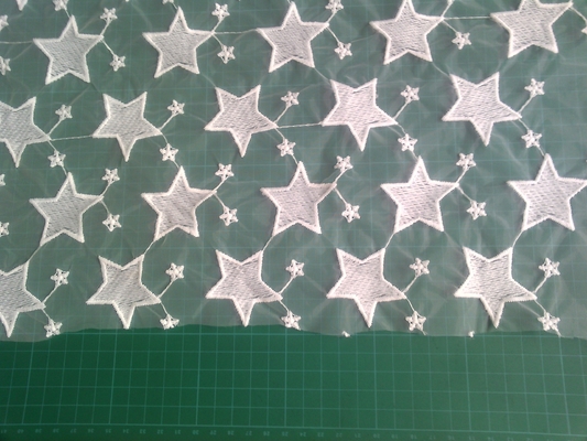 Pentagram Qmilch organza bordir Lace Fabric, kain renda bintang