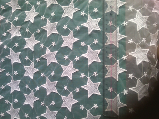 Pentagram Qmilch organza bordir Lace Fabric, kain renda bintang