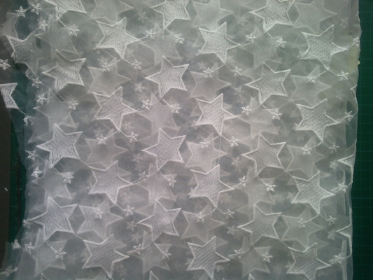 Pentagram Qmilch organza bordir Lace Fabric, kain renda bintang