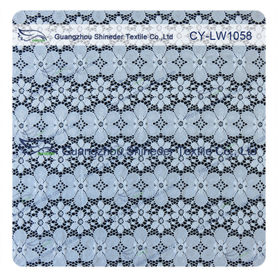 Nylon Spandex Elastis Blue Floral Lace Fabric Potong Untuk Lady Garment