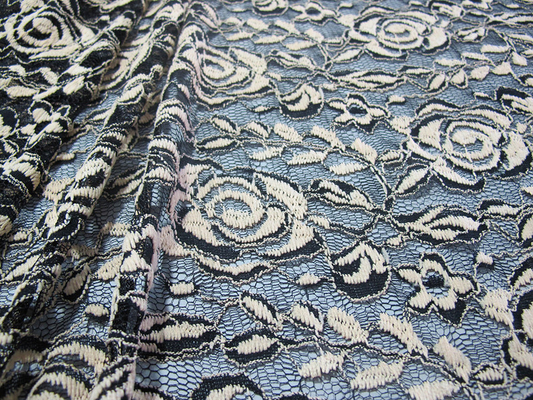 Cotton Spandex Polyester Melar Lace Fabric Dengan Mesh Rajutan Bunga Lace