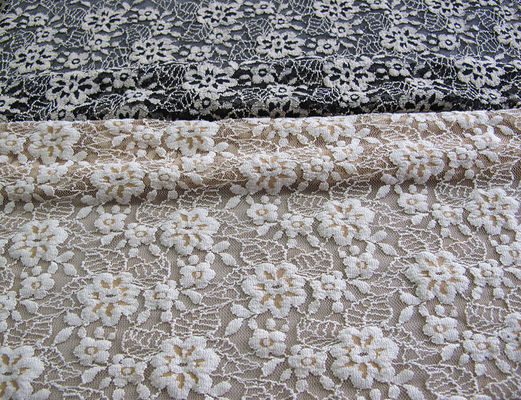 Floral Brushed Elastis Lace Fabric Gading Merenggang AZO Gratis Mewarnai CY-LW0652