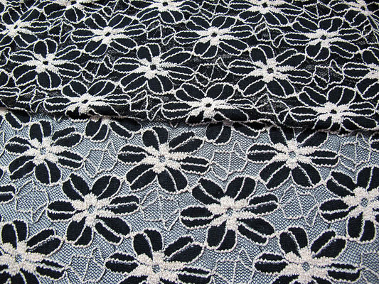 Hitam / Putih Rajutan Kain Renda Elastis Untuk Lady Garment Sunflower Pola CY-DK0008