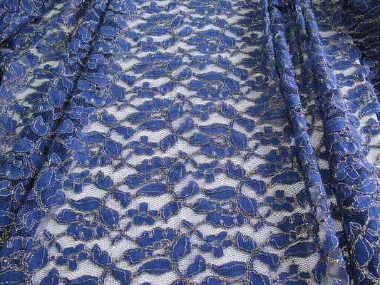 Kain Katun Biru Royal Nylon Gold Metallic Crochet Lace By The Yard