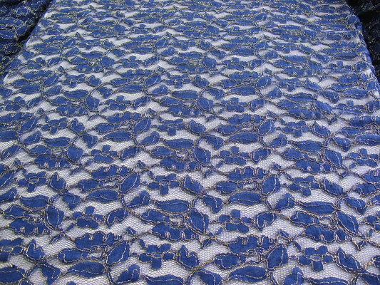 Kain Katun Biru Royal Nylon Gold Metallic Crochet Lace By The Yard