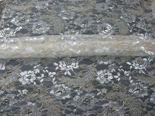 Kain Renda Metalik Antik Biru, Nylon Tulle Floral Lace Fabric SYD-0002