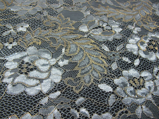 Kain Renda Metalik Antik Biru, Nylon Tulle Floral Lace Fabric SYD-0002