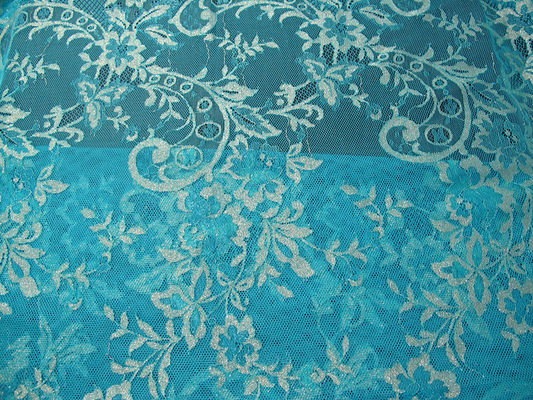 Kain Renda Metalik Antik Biru, Nylon Tulle Floral Lace Fabric SYD-0002