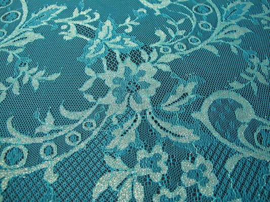 Kain Renda Metalik Antik Biru, Nylon Tulle Floral Lace Fabric SYD-0002