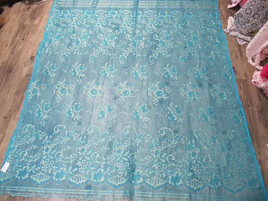 Kain Renda Metalik Antik Biru, Nylon Tulle Floral Lace Fabric SYD-0002
