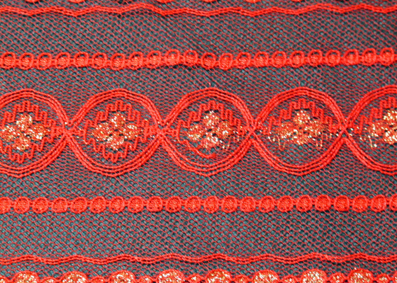Kain Renda Metalik Ramah Lingkungan Merah, Bahan Renda Elastis CY-LW0208