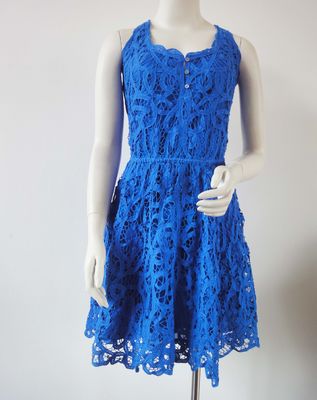 Ladies Fashion Busana Kerajaan dress katun bordir biru untuk wanita dengan pembalap kembali desain