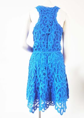 Ladies Fashion Busana Kerajaan dress katun bordir biru untuk wanita dengan pembalap kembali desain