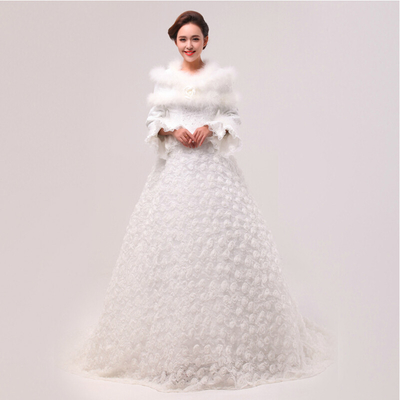 Kapel Kereta Lace Bordir Putih Cotton Wedding Dresses dengan handmade naik