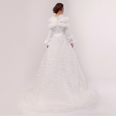 Kapel Kereta Lace Bordir Putih Cotton Wedding Dresses dengan handmade naik