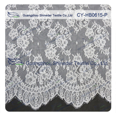 Chantilly Lace Fabric Eyelash Lace Potong Untuk Womens Dress, Putih Dan Abu-abu