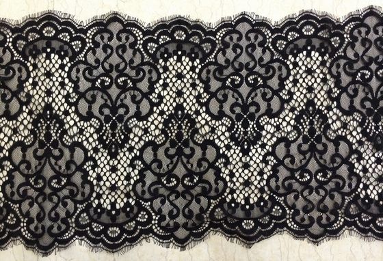 Nylon Scalloped Black Eyelash Lace Trimming Untuk Garment Decorative