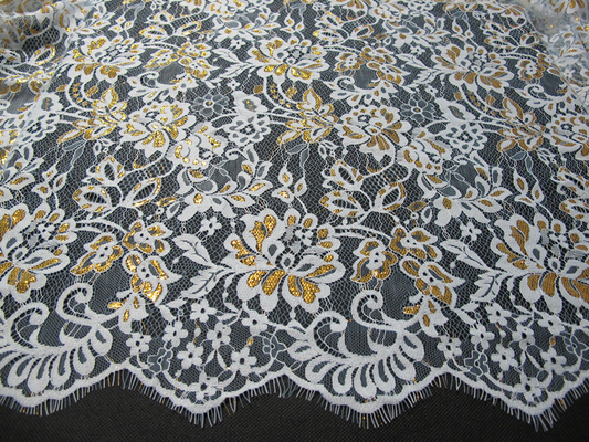 Golden Metallic Nylon Eyelash Lace Trimming Untuk Dresses Mode 140CM Lebar