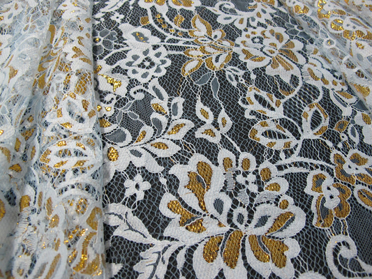 Golden Metallic Nylon Eyelash Lace Trimming Untuk Dresses Mode 140CM Lebar