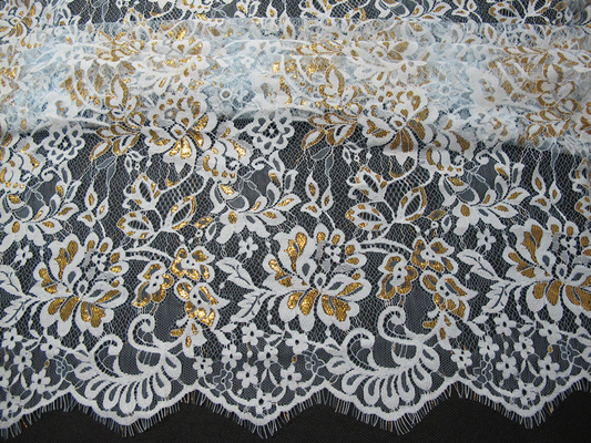 Golden Metallic Nylon Eyelash Lace Trimming Untuk Dresses Mode 140CM Lebar