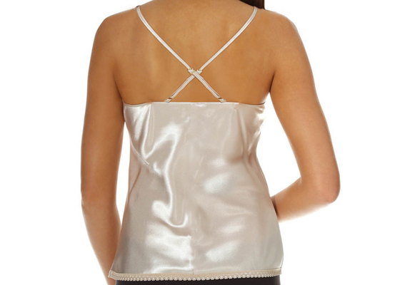Princess Pure White Elegant wanita Tergelincir V neck kamisol dengan Lace Potong