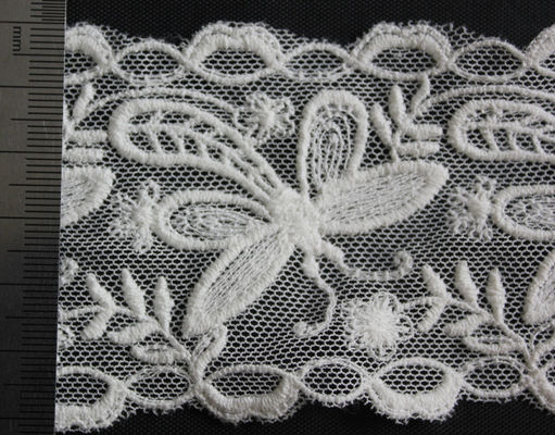 Dragonfly Flower Cotton Dekorasi Lace Potong Larut Air 6cm Nature Putih