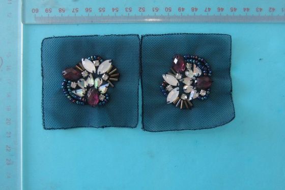 Hitam ganda Bunga Fashional Handmade Beaded Trims OEM / ODM