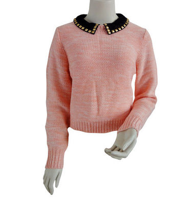 Merah muda kerah jumper dilepas wanita pullover Sweater untuk Autumn Winter