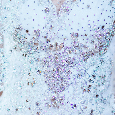 Mewah gaun pengantin Beaded berlian imitasi, wanita tule gaun pengantin bengkak