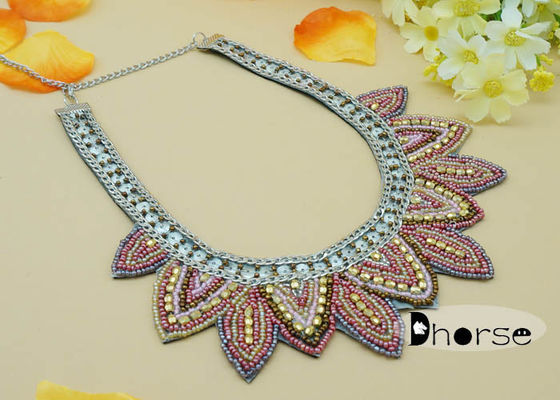 Dekoratif Rhinestones Benih Bead Collar Necklace, Fashion Collar Necklace