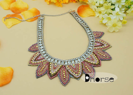 Dekoratif Rhinestones Benih Bead Collar Necklace, Fashion Collar Necklace