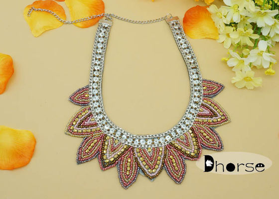 Dekoratif Rhinestones Benih Bead Collar Necklace, Fashion Collar Necklace
