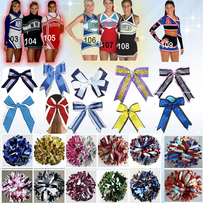 CHEER tim metalik Rhinestones pemuda cheerleader pakaian dengan busur