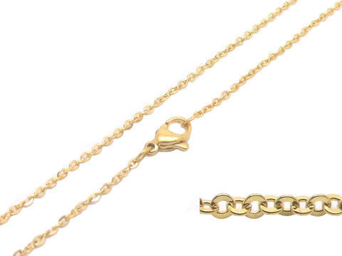 Busana berlapis emas Stainless Steel Chains Necklace datar Oval Cincin Link Untuk Wanita