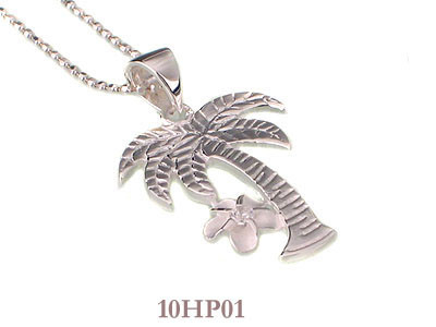 Handmade Silver Jewelry Hawaiian Terukir Palm Tree Dengan Plumeria Pendant