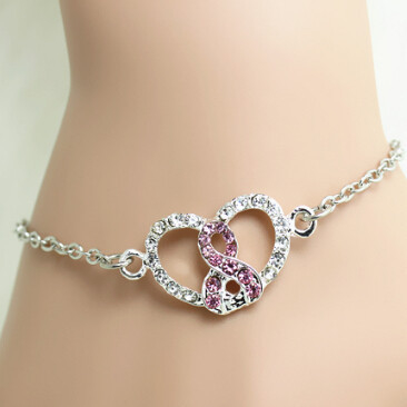 Mode Braided Logam Kristal Kesadaran Kanker Payudara Gelang Untuk Wanita