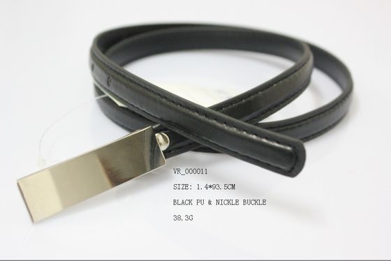 Hitam PU kain sabuk untuk wanita / 1.4cm wanita ikat pinggang, hoki emas nikel Buckle