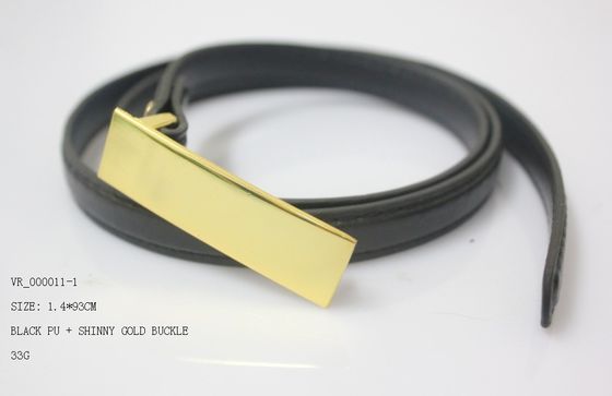 Hitam PU kain sabuk untuk wanita / 1.4cm wanita ikat pinggang, hoki emas nikel Buckle