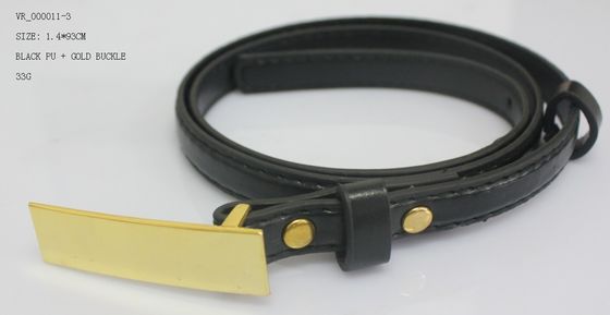 Hitam PU kain sabuk untuk wanita / 1.4cm wanita ikat pinggang, hoki emas nikel Buckle