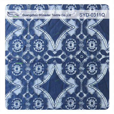 Indah Deep Blue Geometric Cotton Nylon Peregangan Lace Fabric / Lace Curtain Fabric