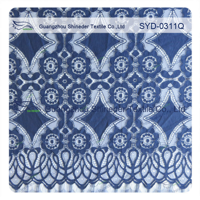 Indah Deep Blue Geometric Cotton Nylon Peregangan Lace Fabric / Lace Curtain Fabric
