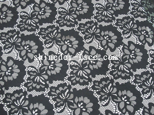 Kain nilon katun hitam renda bunga sederhana berongga desain untuk pakaian SYD-0174
