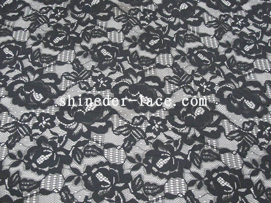Kain Nilon Kapas Renda Hitam Lembut Handfeel Desain Bunga Unik SYD-0177