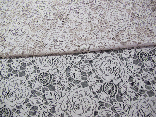 Eco Friendly Cotton Nylon Flower Lace Fabric Putih Untuk Blus OEM ODM