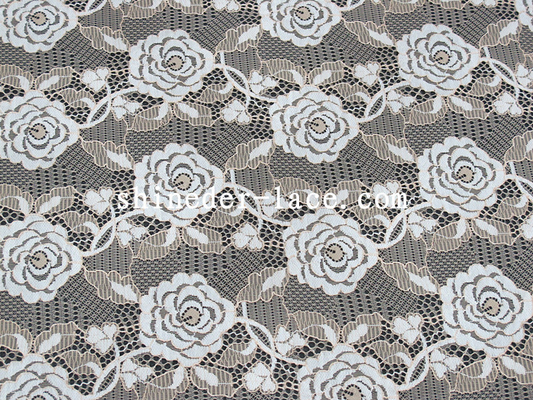 Rose Desain Pola Nylon Corded Jacquard Lace Fabric By The Yard